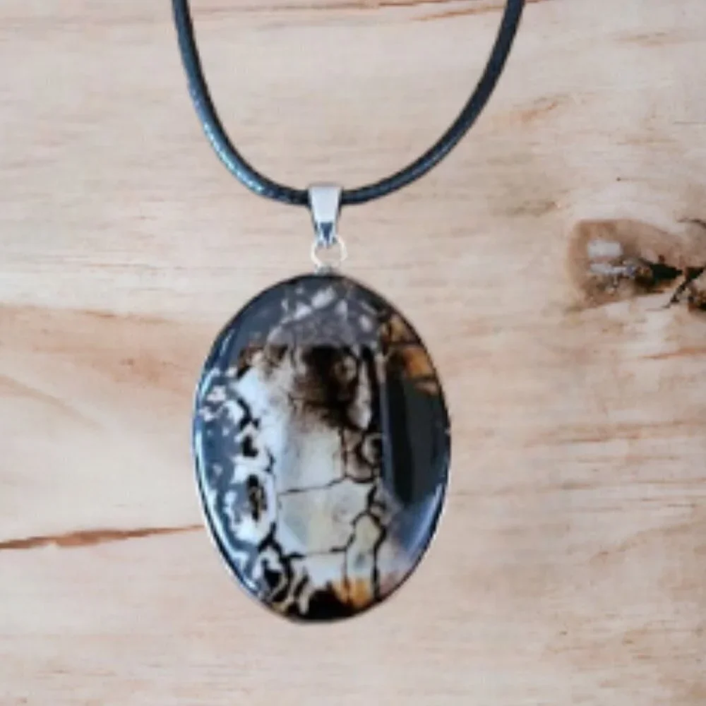 Dark and Light Brown Pendant‎ on Black Cord Necklace NEW